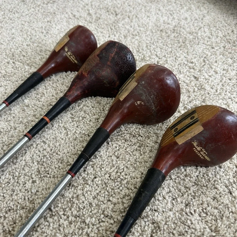 Vintage Golf Driver 1, 2, 3 &4 Wood Steel Shaft Clubs Spalding & Hagen